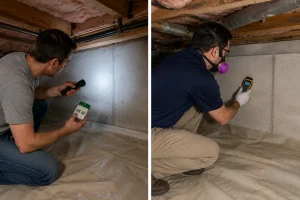 Image of DIY vs professional mold inspection cost comparison in a crawl space