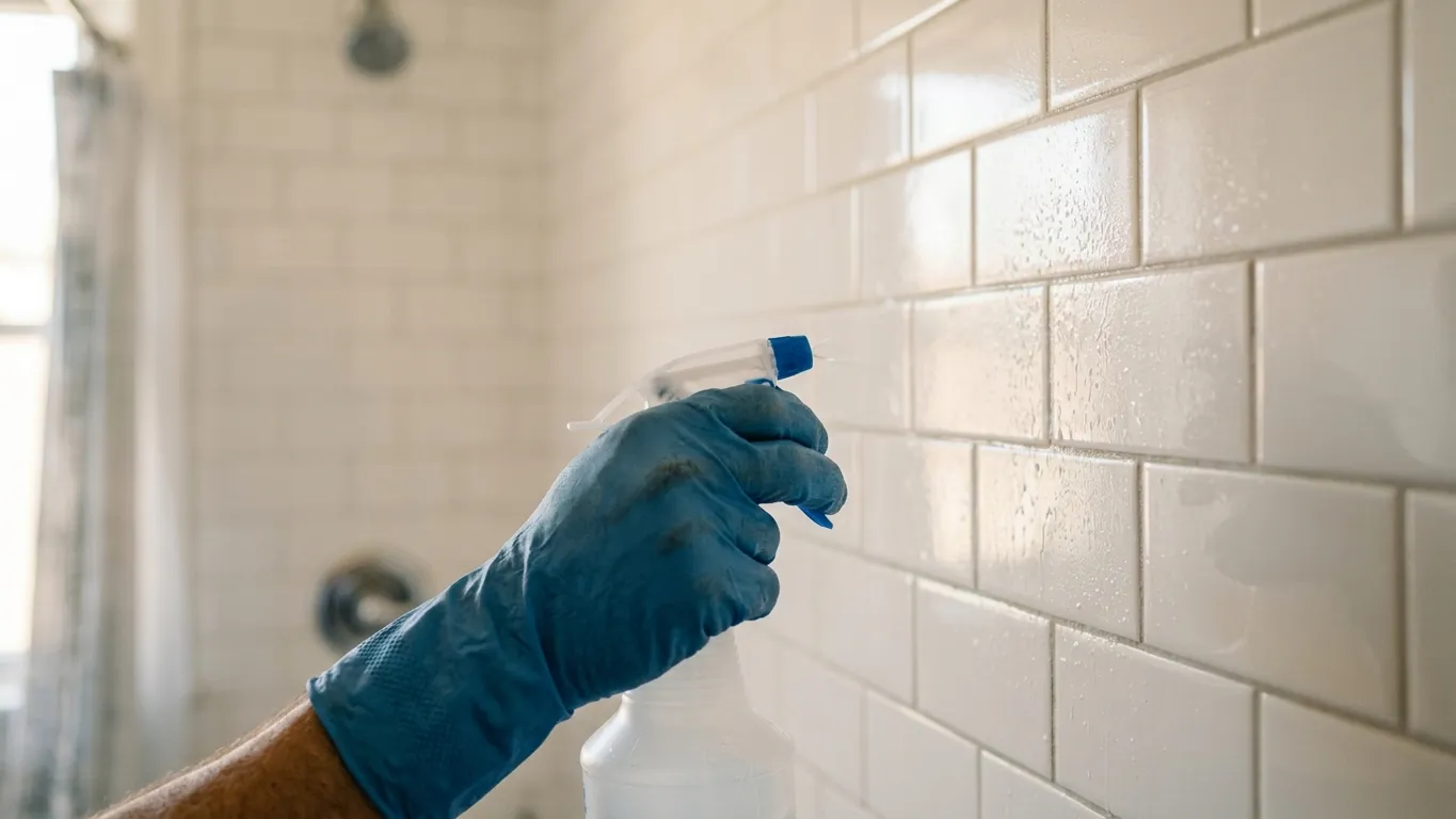 Image of does alcohol kill mold on bathroom tiles being tested with a alcohol spray