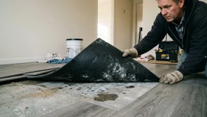 photo-of-peeled-vinyl-plank-flooring-revealing-moisture-and-mold-colonies-on-concrete