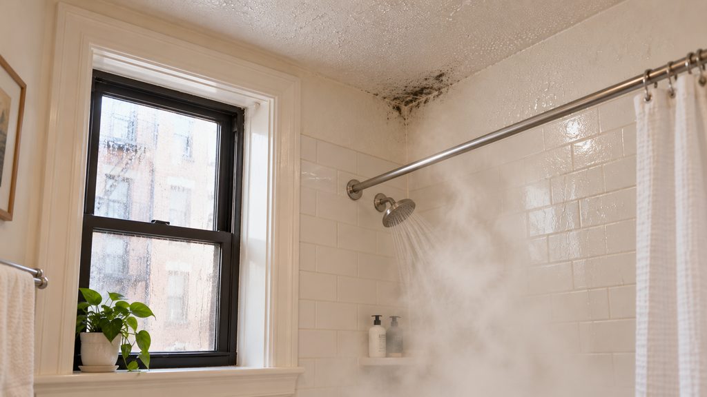 Cross-section of a prewar NYC bathroom with no exhaust fan, the room
behind most arguments over who pays for mold remediation